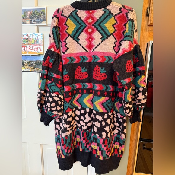 Farm Rio Crazy Mix Strawberry Jacquard Oversized Cardigan XS - Picture 3 of 11